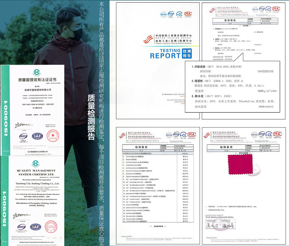 防風(fēng)沖鋒衣款式面料檢測(cè)證書(shū)