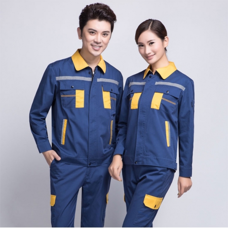蟹青拼黃色汽車(chē)維修工作服